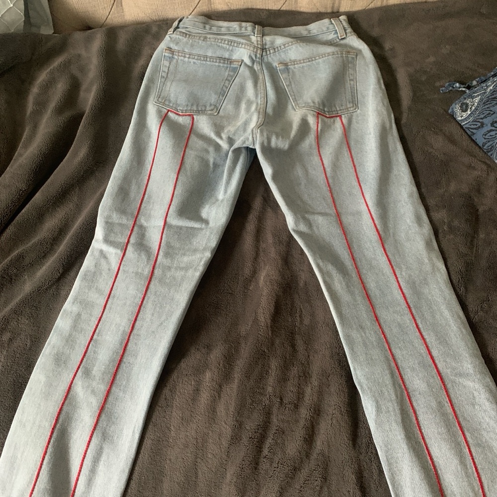 Stylish Jeans with Red Stripe